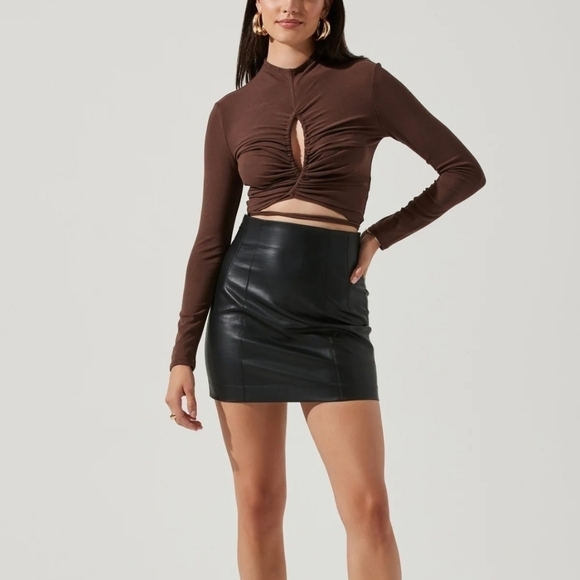ASTR THE LABEL Reseda Long Sleeve Cutout Tie Waist Top in Brown - Picture 3 of 12